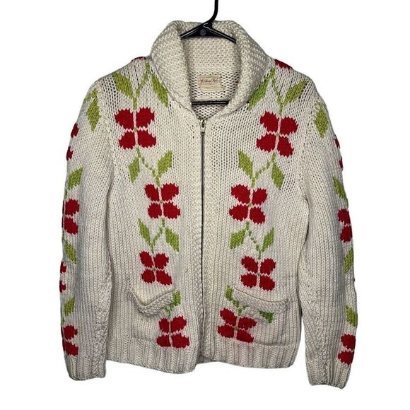 American Vintage 50s 60s Gladys Bayles Full Zip Heavy Knit Cardigan Small - Picture 1 of 6